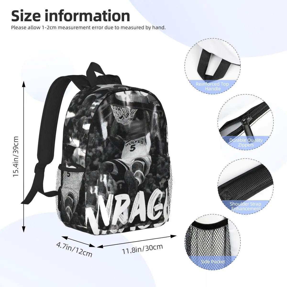 Anthony Edwards Backpack Student BookBag Children School Bag Laptop Shoulder Bags for Men Women