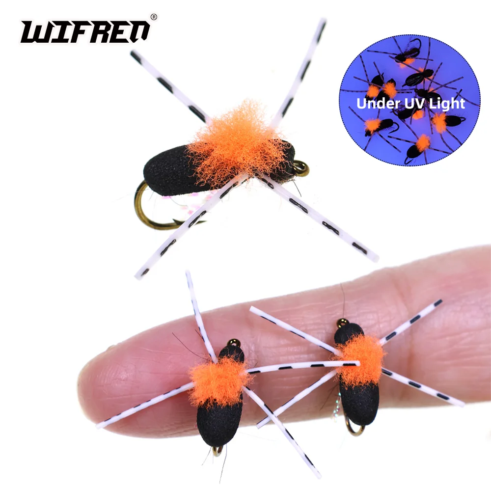 

Wifreo 8pcs #10 Hi-Vis Foam Beetle Fly Artificial Insect Baits Barbed Hook Terrestrial Dry Fly Trout Panfish Carp Fishing Lures