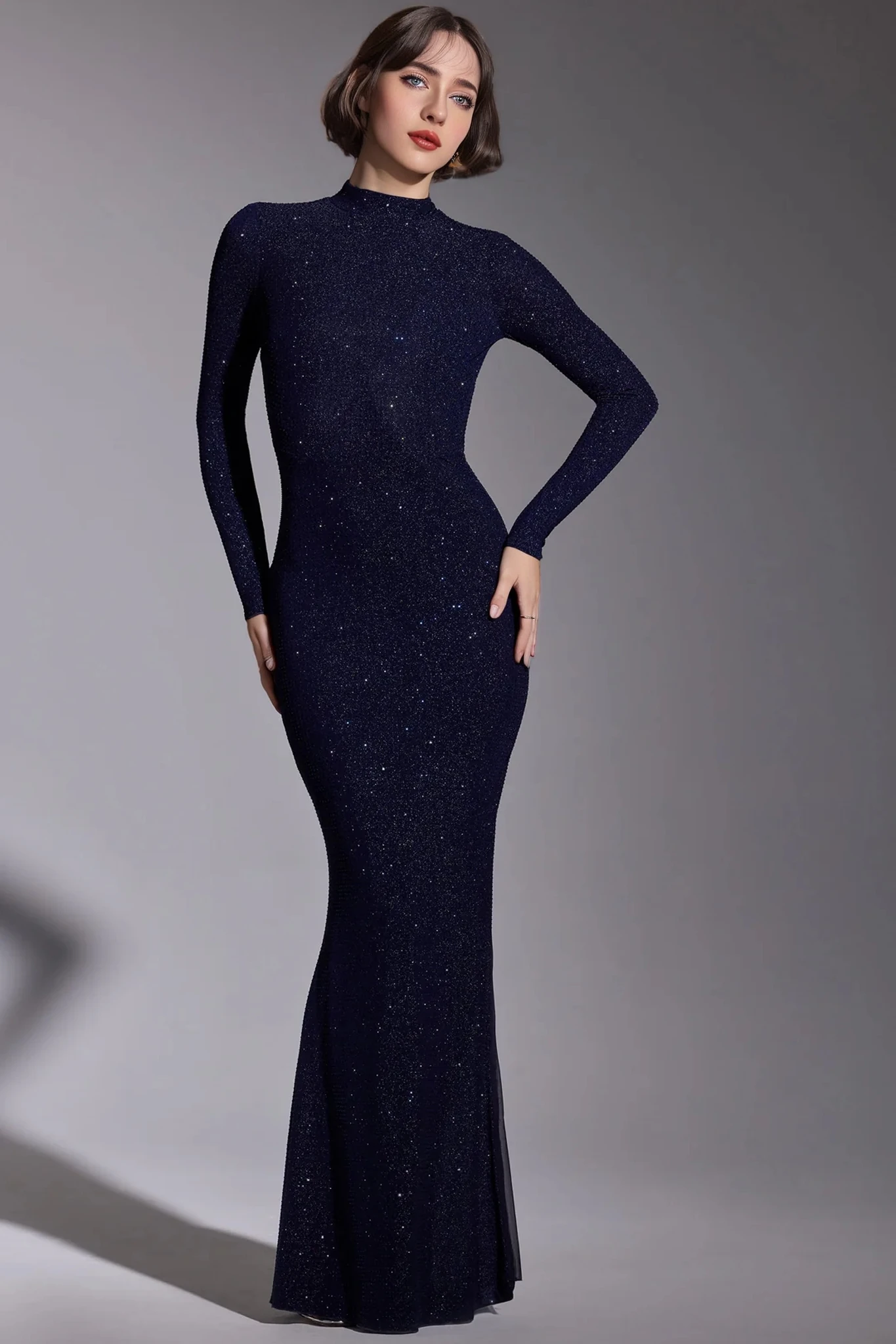 Women High Street Long Dress Backless Elegant Party Dress Long Sleeved Tight Fitting O-neck Vestidos Robe Evening Gown