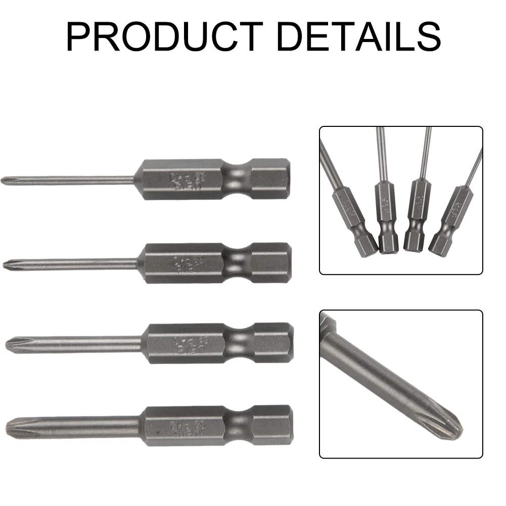 4 Pcs 50mm Cross Screwdriver Bits 6.35mm Hex Shank PH00/PH0/ PH/PH2 For Electric Screwdriver Drill Power Tool Accessories