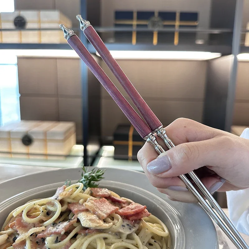 High Beauty Chinese Chopsticks High End Splicing Self Service Tableware Stainless Steel Snap Chopsticks Restaurant Cutlery Set