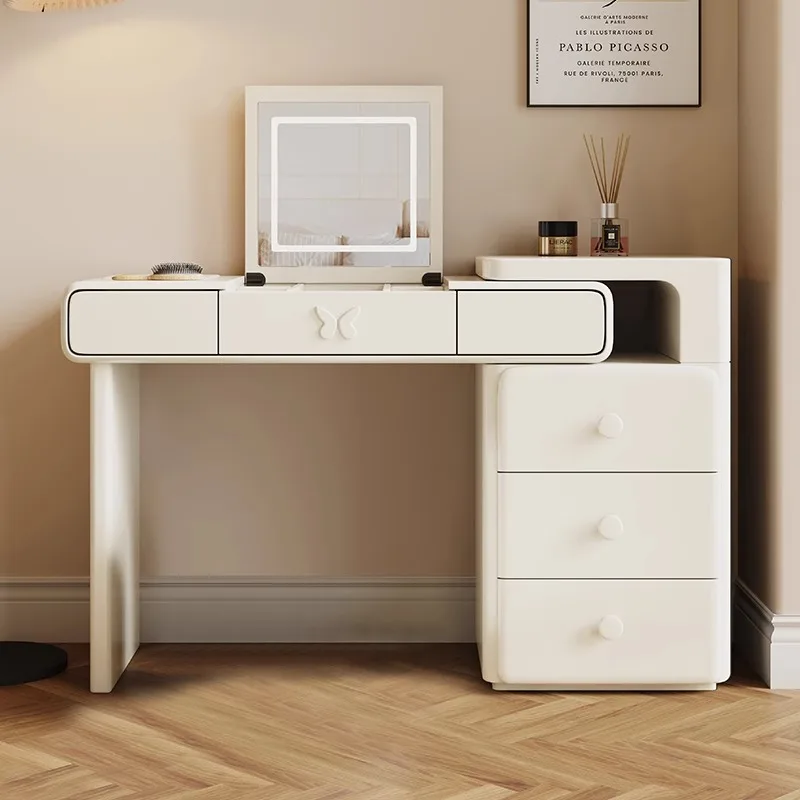 #Modern Nordic Design Wooden Dressing Table with Lighted Mirror Latest Hotel Wholesale White Color for Bedroom Application