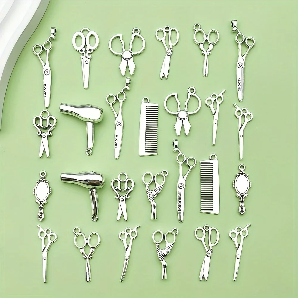 Random 20 Personalized Creative Hairdressing Tools Pendants Scissors Combs Hair Dryer Modeling DIY Earrings Keychain Accessory