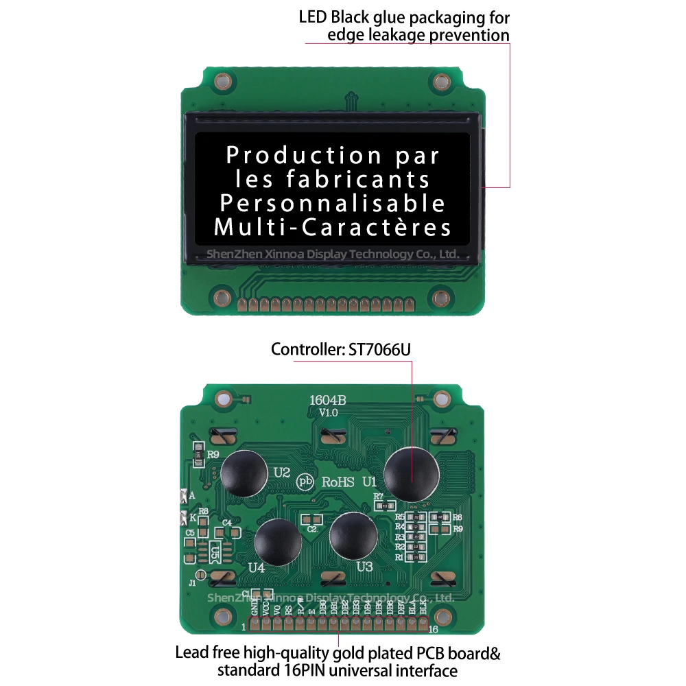 Support Scheme Development 1604 LCD 164 16X4 1604 ST7066U DFSTN Black Film White Text European 1604B Character LCD Module1