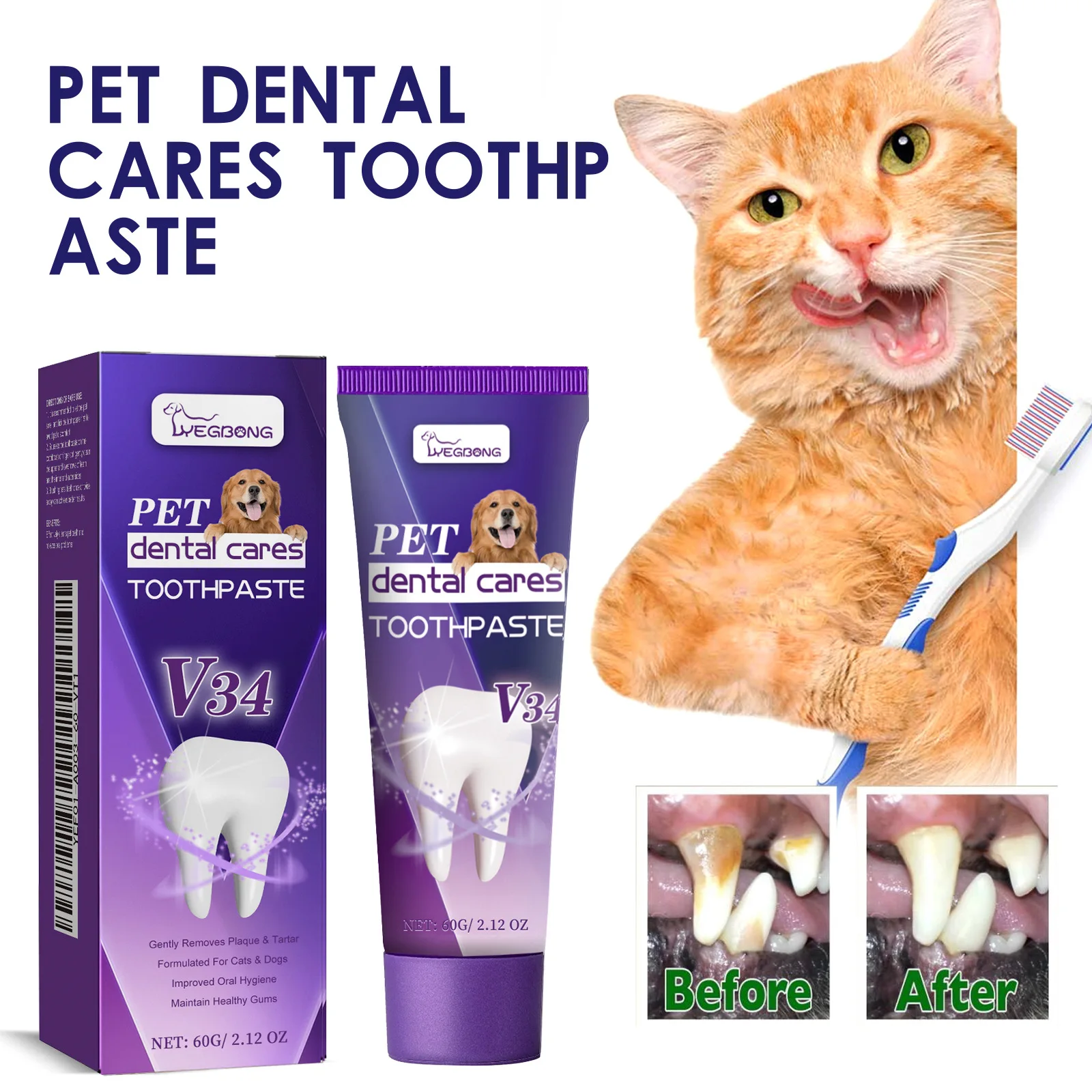YEGBONG Pet Toothpaste Edible Formula Tartar Control Freshens Breath Gentle Oral Cleaning for Dogs Cats All Breeds Daily Use