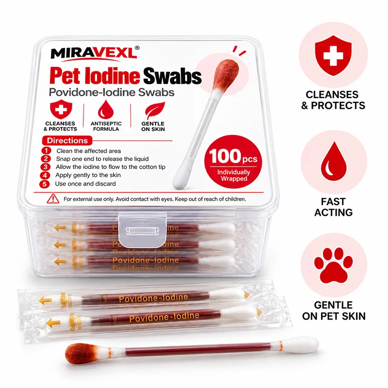 Pet First Aid Swabs Set 200Pcs, Iodine Antiseptic Wound Cleaning + Alcohol Injection Skin Prep, Individually Wrapped, All Pets