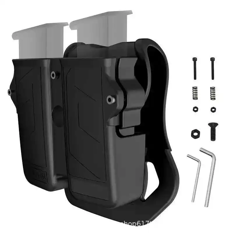 Universal Adjustable Double Magazine Pouch Holster Fit 9mm/.40/.45 Single Double Stack Pistol Mag Carrier for Belt Tactical Airsoft Hunting