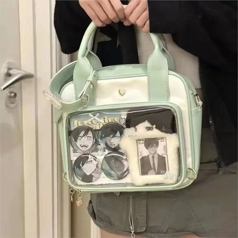 

Sweet Cute Shoulder Bag Women Kawaii Japanese Clear Anime Ita Bag Ladies Leather Leather Square Large Capacity Crossbody Bag