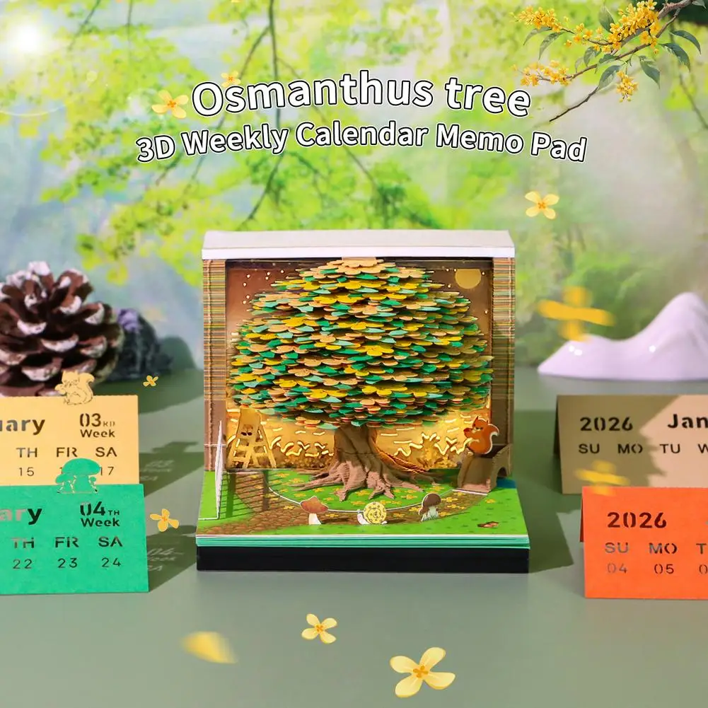 Calendar Desktop Decor 3D Notepad Sakura Treehouse Block 3D Note Offices Memo ﻿ Notes Pad Birthday Novel Paper Gift Christm R3Z2