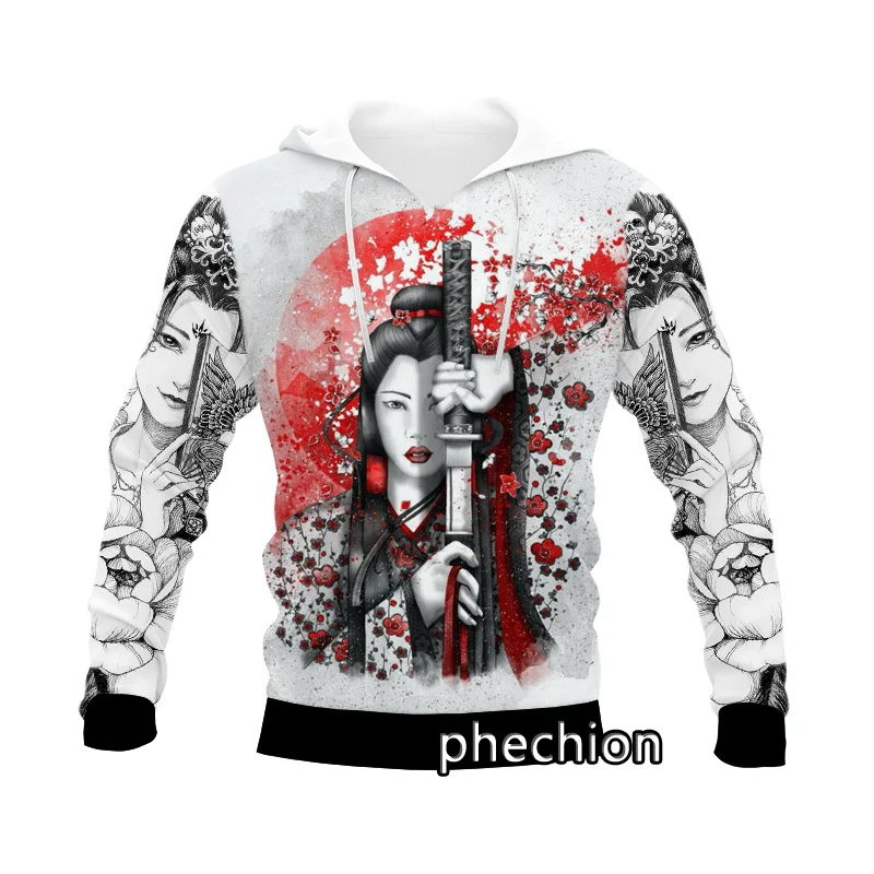 

phechion New Fashion Men/Women Japanese Geisha Samurai 3D Print Long Sleeve Hoodies Casual Hoodies Loose Sporting Pullover A129