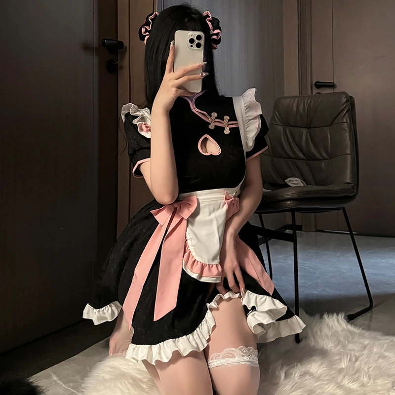 Estilo chinês empregada doméstica Lolita cosplay traje para mulheres, traje de Halloween, vestido cheongsam, vestido de festa, peça de garçonete, show de animação de palco