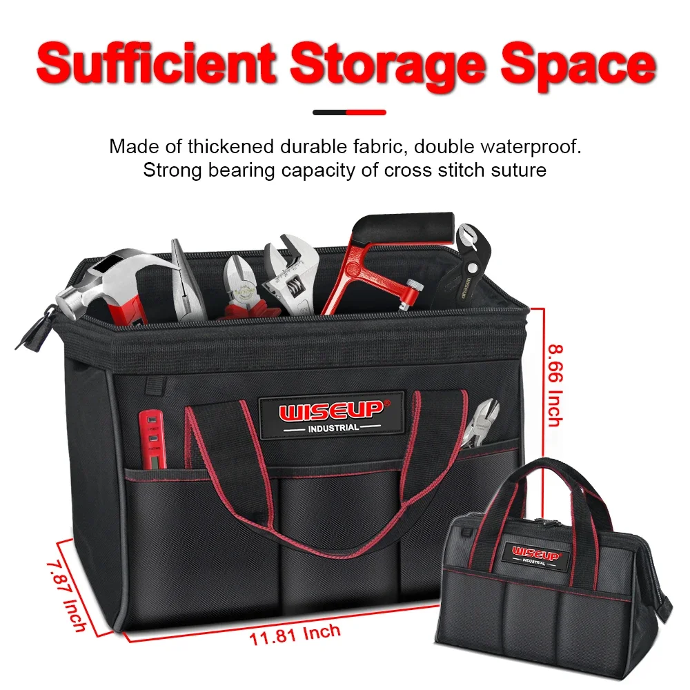 WISEUP Multi Function Waterproof Tool Bag 13L Large Capacity Portable Tool Handbag for Plumber and Electrician