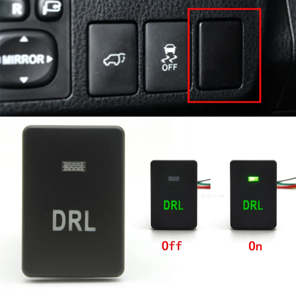 Green Car LED DRL Power Rearview Mirror Folding Button Front Rear Differential Lock Switch for Toyota Camry Prius Corolla PRADO