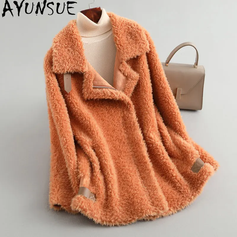 

AYUNSUE Casual Sheep Shearing Jacket Winter 100% Wool Coats for Women 2023 Fur Coat Women Wool Jackets Ladies casaco feminino