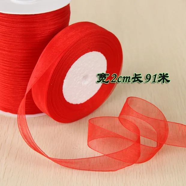 50yards/roll Red Chiffon Organza Ribbon DIY Handmade Crafts Fabric Wedding Party Christmas Gift Box Flower Decoration Ribbon