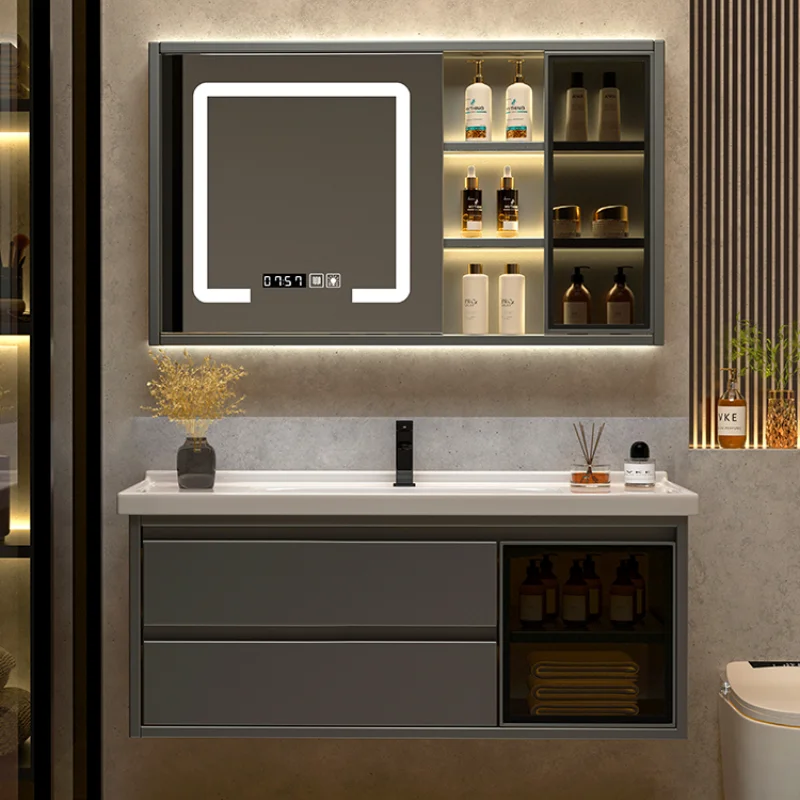 

Bathroom Cabinet Ceramic Integrated Basin Washbasin Cabinet Combination Sink Bathroom Countertop Mirror Simple Luxurious Style