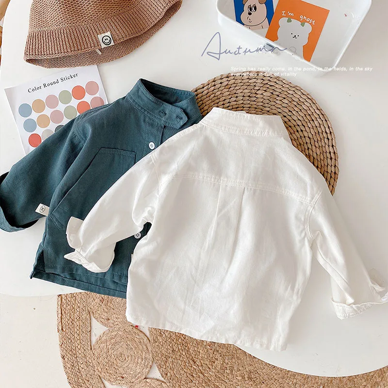 MILANCEL New Spring Kids Shirt 1-6T Solid Color Big Pocket Girls Blouse Korean Version Loose Children Boys Work Jacket