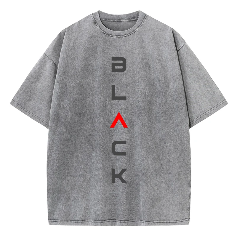 

Fashion Women Washed T-Shirts Art Letters Black Prints Tee Shirts Cotton Distressed Oversize Crewneck Tees Street Female Clothes