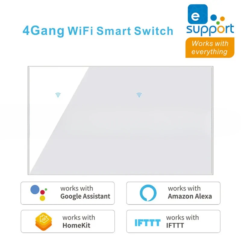 WiFi Smart Switch Tuya eWeLink 4 5 6 Gang Glass Touch Panel Wall Switch Wireless Control Alexa Google Home Compatible 95-240V AC