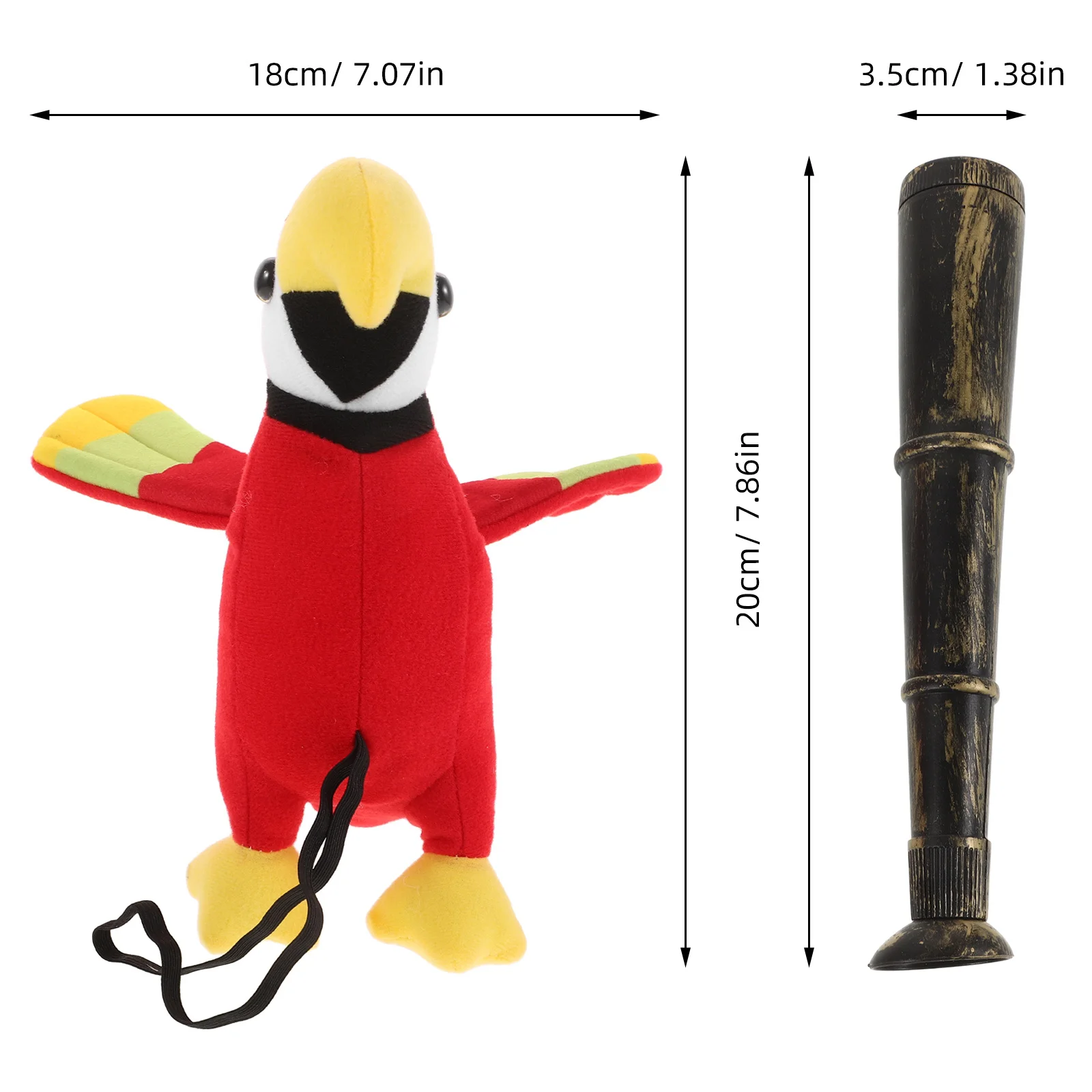 Set di Accessori per Costume da Pirata con Pappagallo Imbottito, Decorazione per Feste di Halloween, Finto Piccolo Telescopio per Cosplay