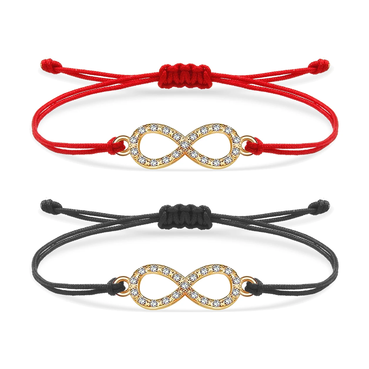 Zinc Alloy Rhinestone Crystal Infinity Love Charm Bracelet Women Red String Endless Charm Black Cord Handmade Jewelry Present