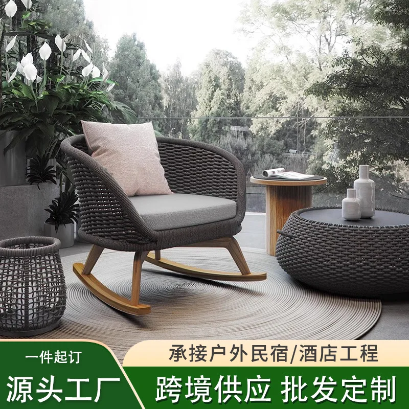 Outdoor rattan rocking chair courtyard balcony leisure chair coffee table combination