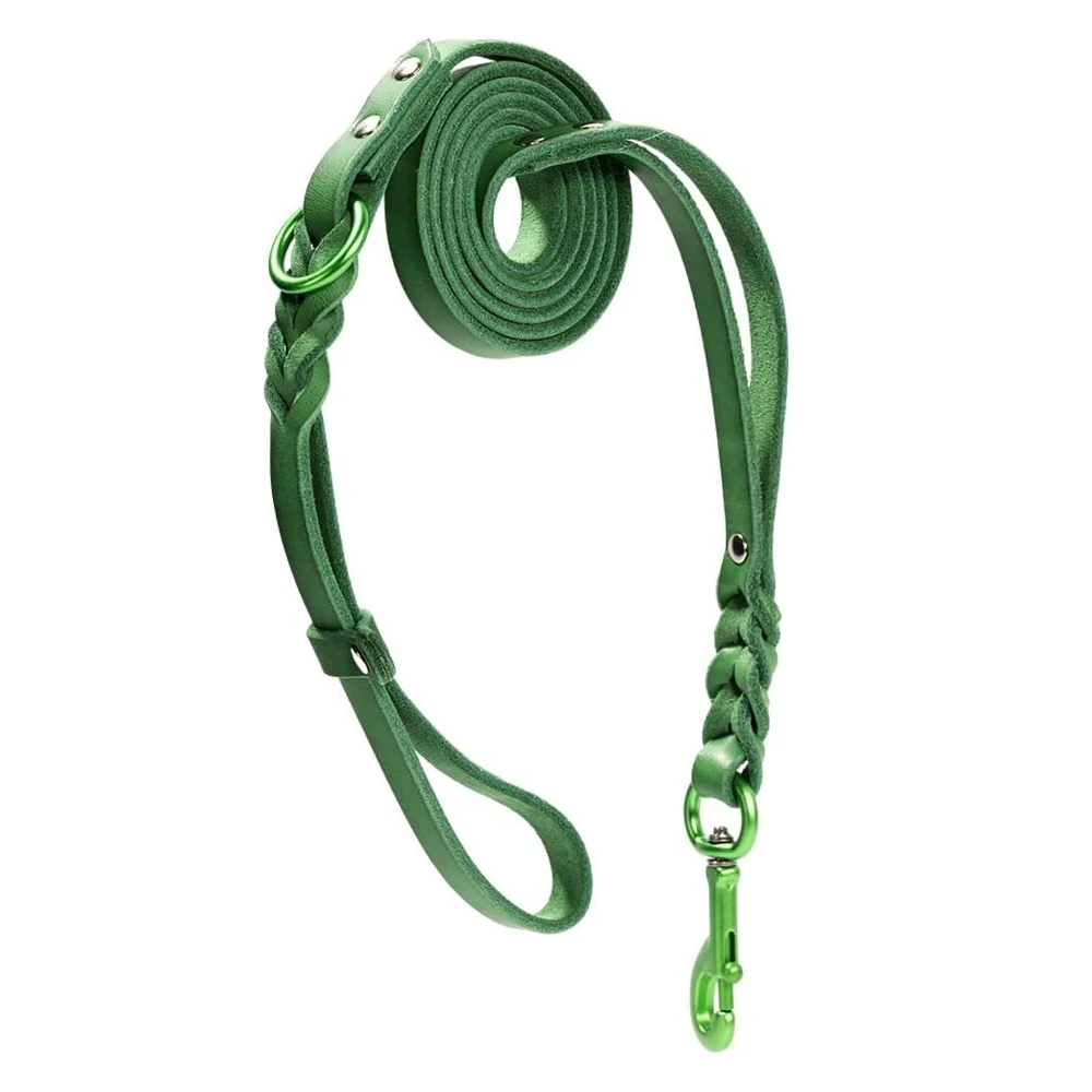 

Hands-free Leather Dog Leash Double Handle Crossbody Waist Leash Heavy Duty Pet Lead Training Walking for Small Medium Large Dog