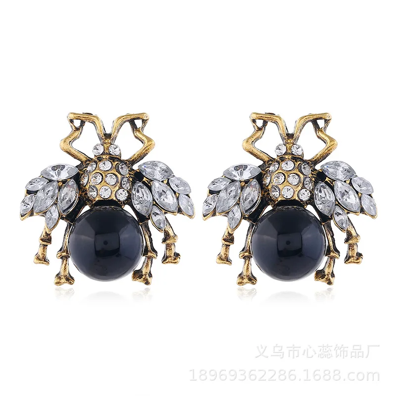 Fashion Crystal Pearl  Bee Dangle Earrings for Women with Zircon Big  Drop