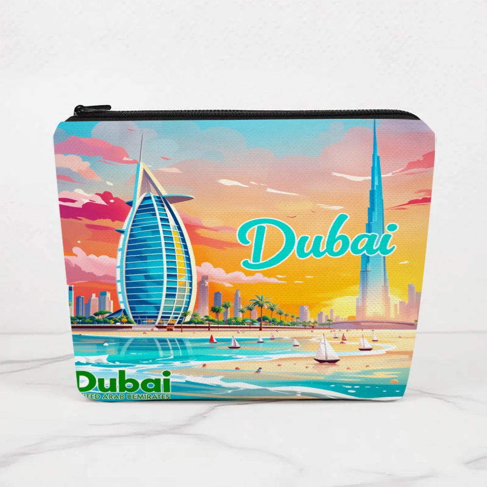 Dubai Skyline Sunset Beach Burj Makeup Bags for Girls Cosmetic Pouch Toiletry Bag Pencil Case Travel Storage