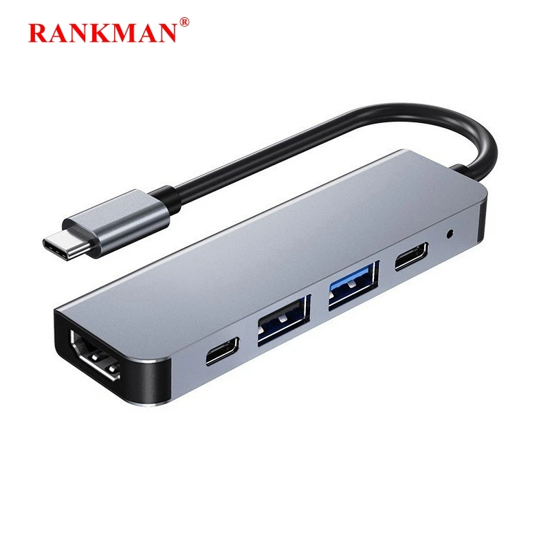 Rankman-airies USB C vers HDMI 4K Compatible Type C PD USB 3.0 S6 pour MacPleiPad Pro Samsung S20 Dex TV Ordinateur Portable Souris U Disk
