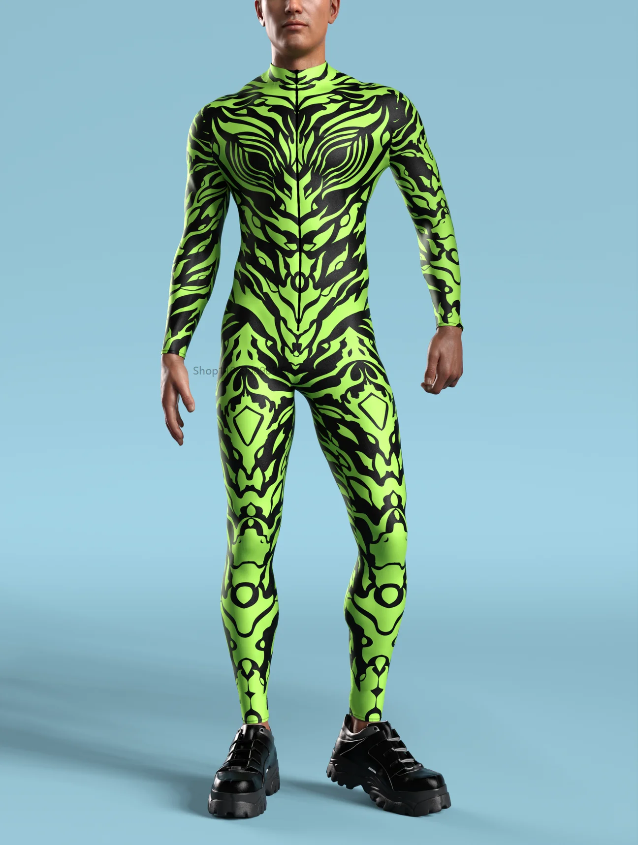 3D Printing Holiday Party Men CyberPunk Rainbow Jumpsuit Wear Onesie Halloween Cosplay Costume Elastic Bodysuits Rompers view 3