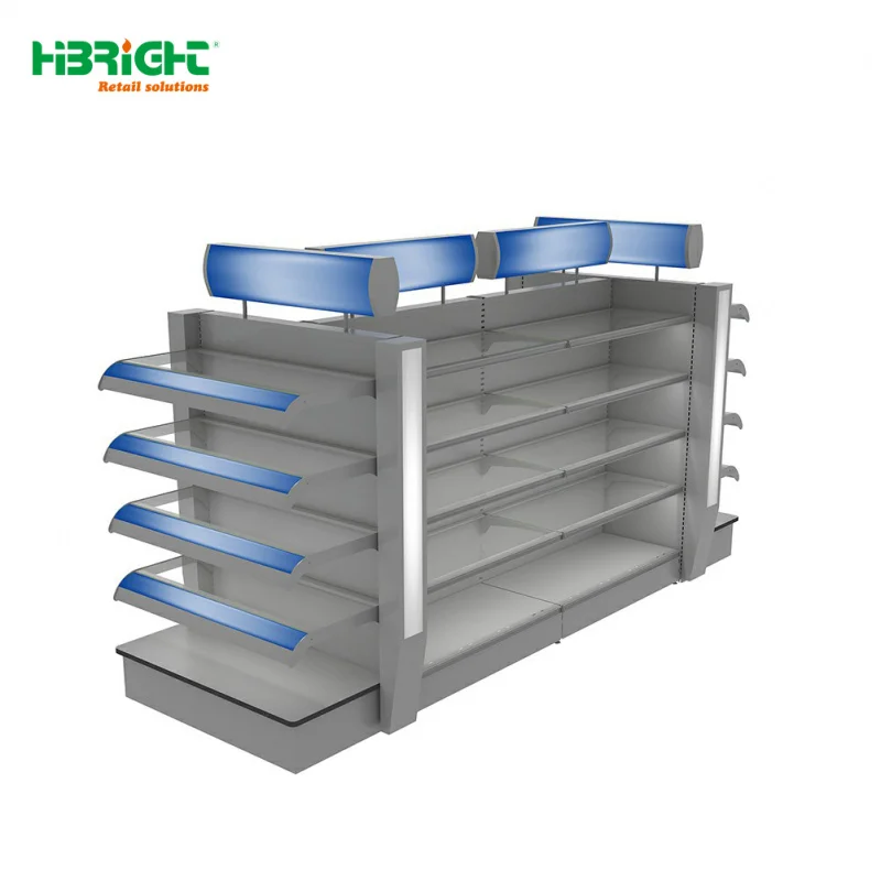custom.Luxury Supermarket Shelf Toiletries Display with Advertising Lightboxes Suitable Various Supermarket Stores