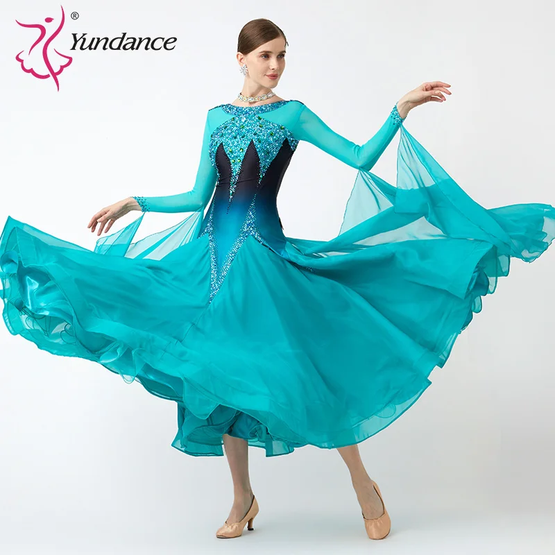 B-23115 New Women Modern Dance Rhinestone Color Diversity Dress Ballroom National Standard Waltz Competition Performance