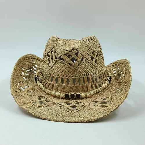 Sombrero de paja de vaquero occidental para mujer, sombrero de paja natural de ala grande a la moda, sombrilla de vaquero retro de verano, sombrero de Jazz, sombrero vaquero hombr