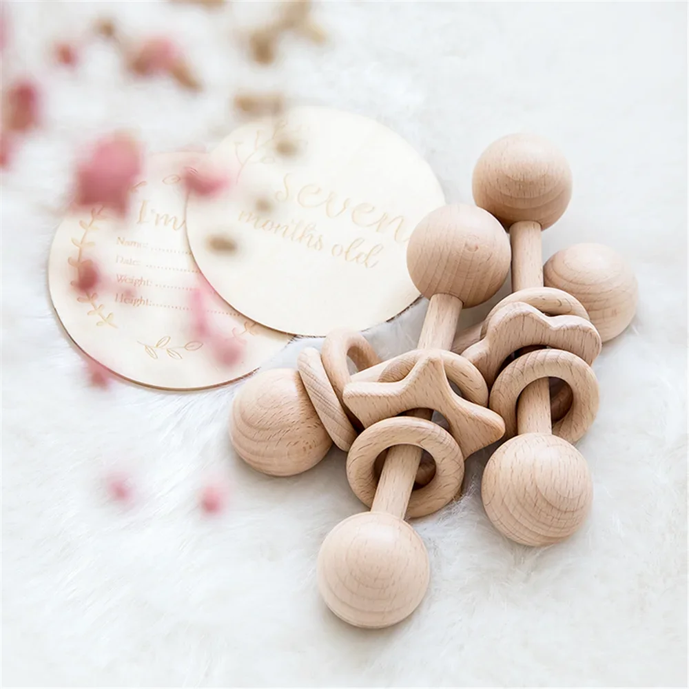 

Baby Teether Toys Wood Rattle Montessori Ball Baby Teething Rattle Ring BPA Free Food Grade Infant Shower Toy Newborn Gifts