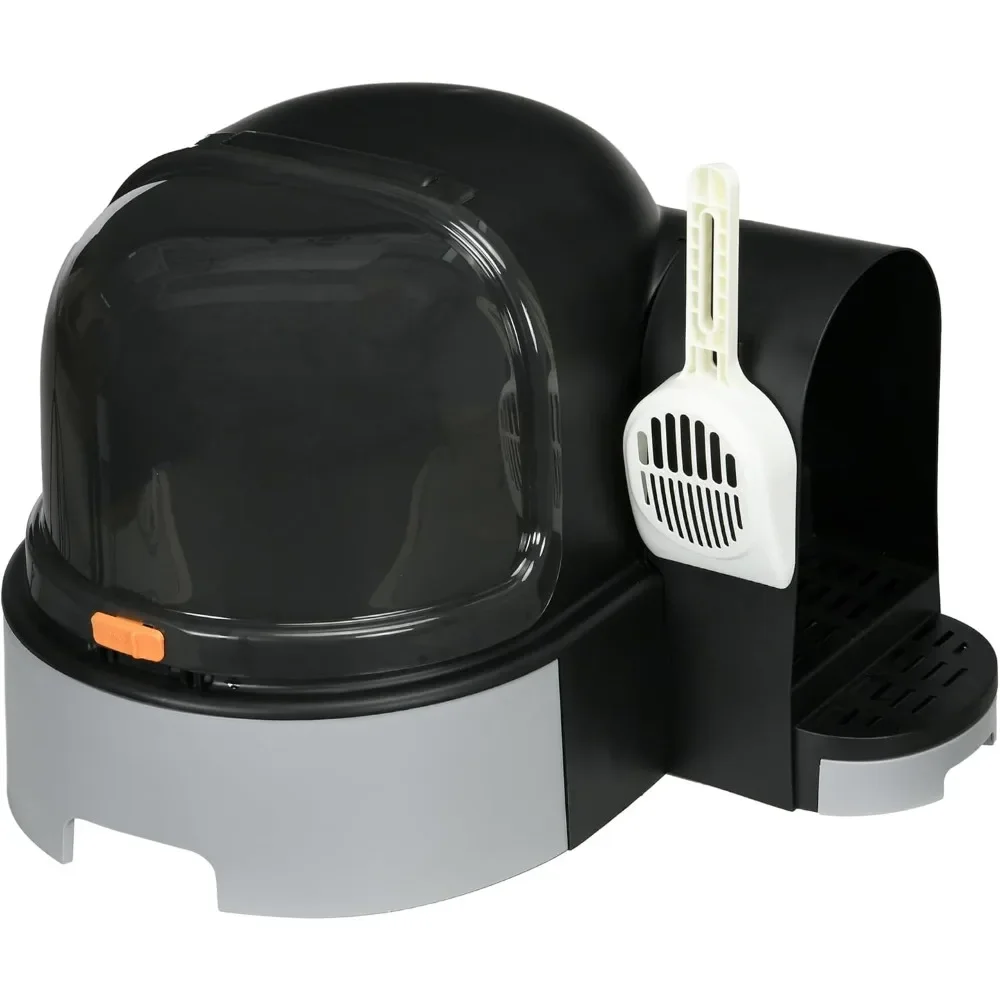 

Gray Covered Cat Litter Box with Lid – Easy-Clean Design, Front Access Door & Litter Scoop Included