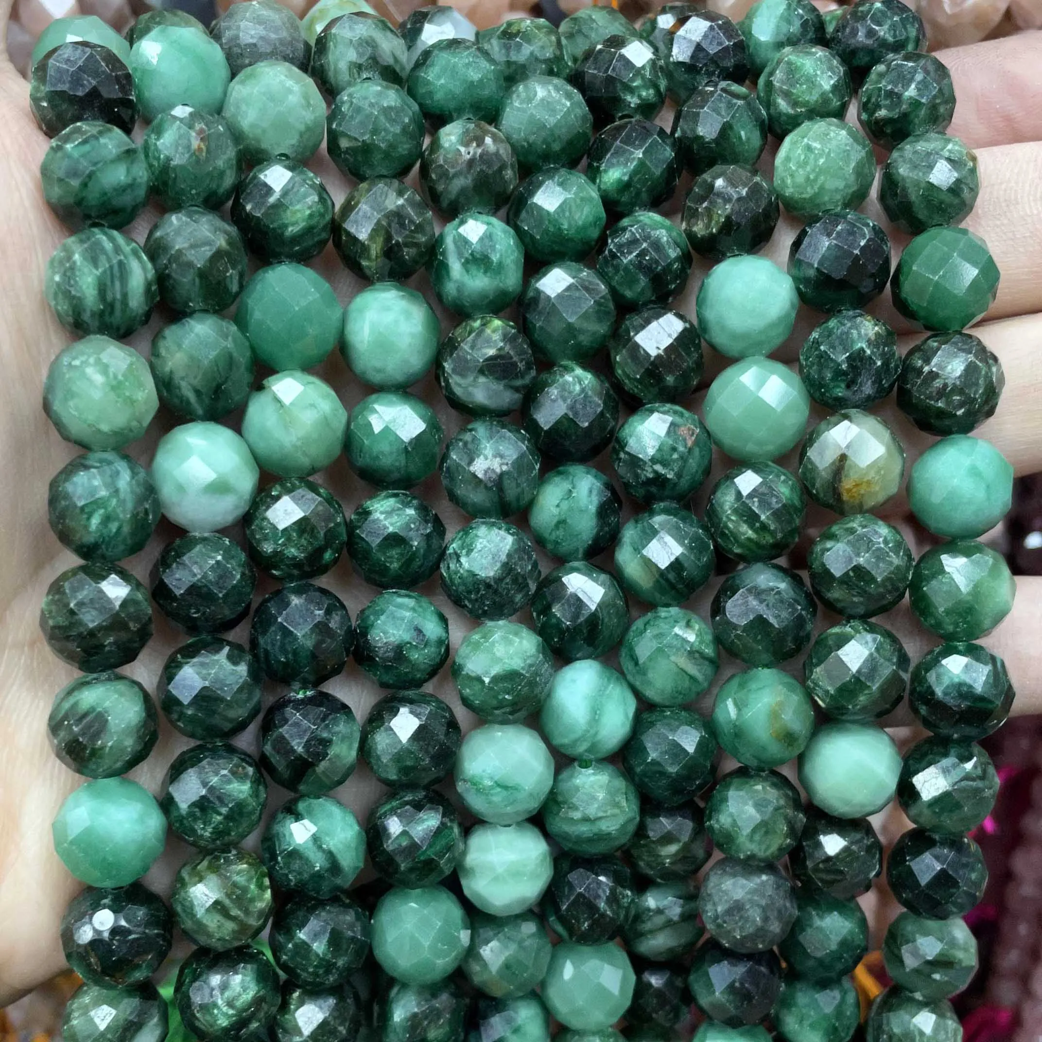 6/8/10MM Natural Stone Faceted Emerald Green Round Gemstone Spacer Beads For Jewelry Making DIY Bracelet Necklace 7.5\'\'inches