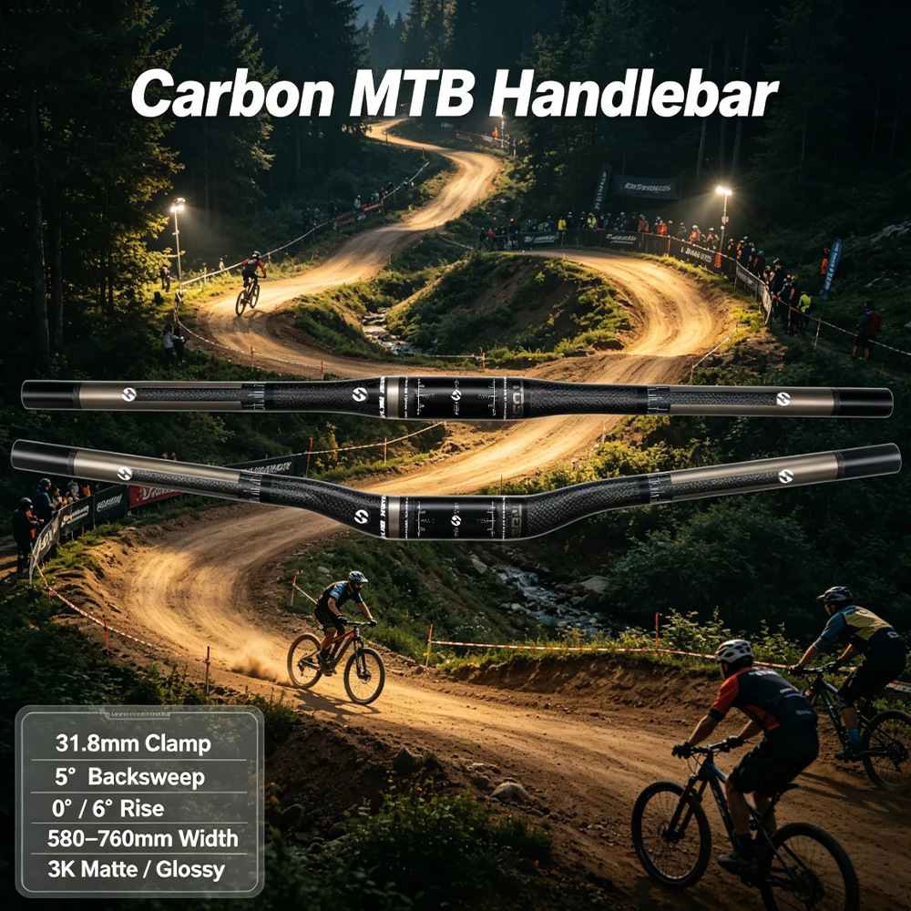 TOSEEK Carbon Handlebar MTB Handlebar Flat Or Rise Handlebar 31.8*580/600/620/640/660/680/700/720/740/760mm Matte Bike Parts