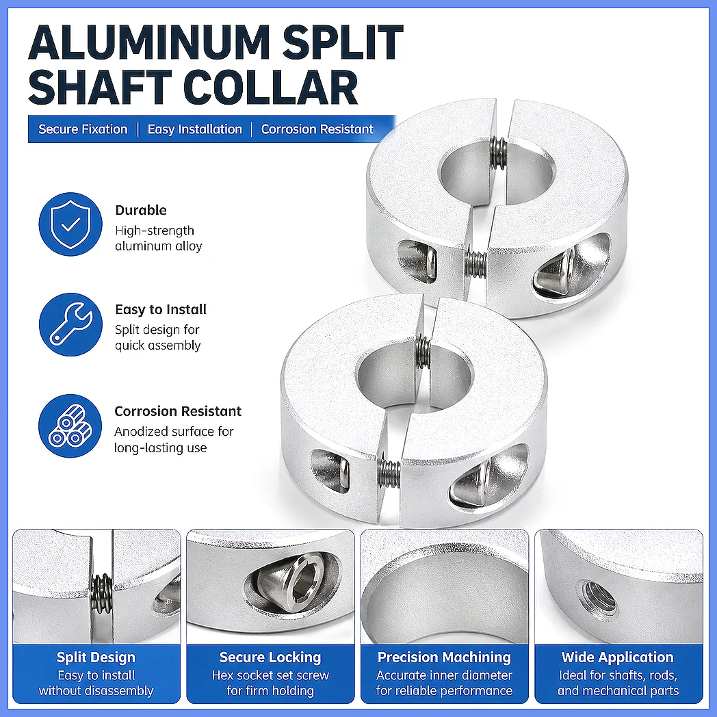 2/4Pcs Double Split Shaft Collar 6-25mm Clamp-On Set Screw Collars for Stopper Position Hold Timing Pulleys Machine Parts