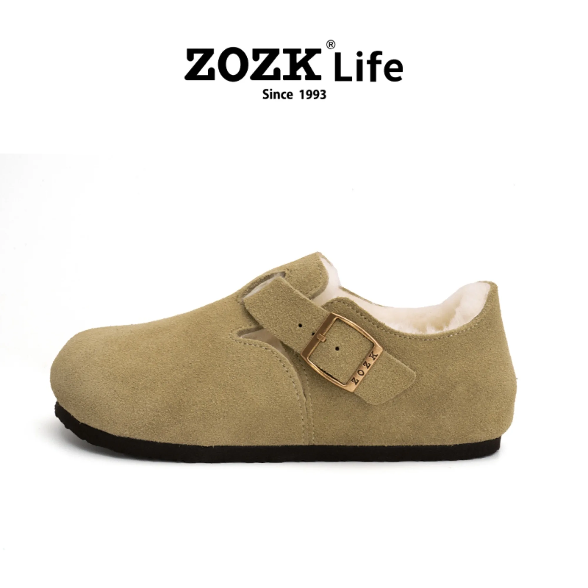 

ZOZK Life женские кожаные сабо с закрытым носком на меховой подкладке, зимние теплые туфли без шнуровки с пробковой кроссовкой, уютный удобный стиль