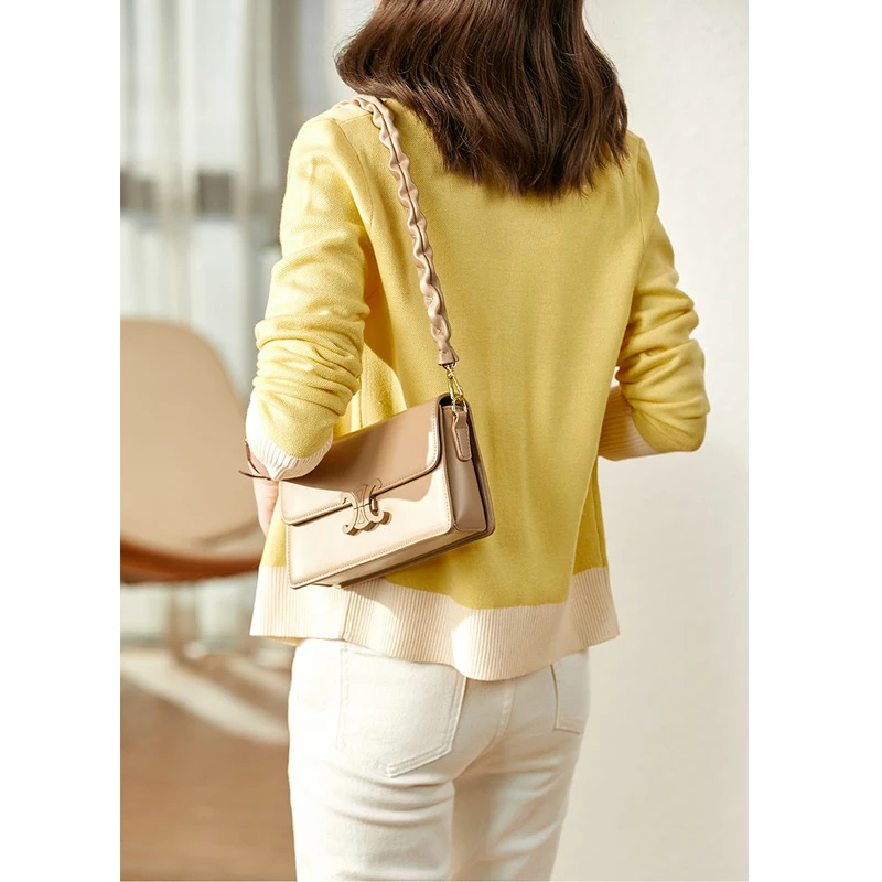 Korean Style Elegant Chic Sweet Contrast Color Buttons Knitted Cardigan Women Casual Simple Slim Long Sleeve Sweater Coat Jumper