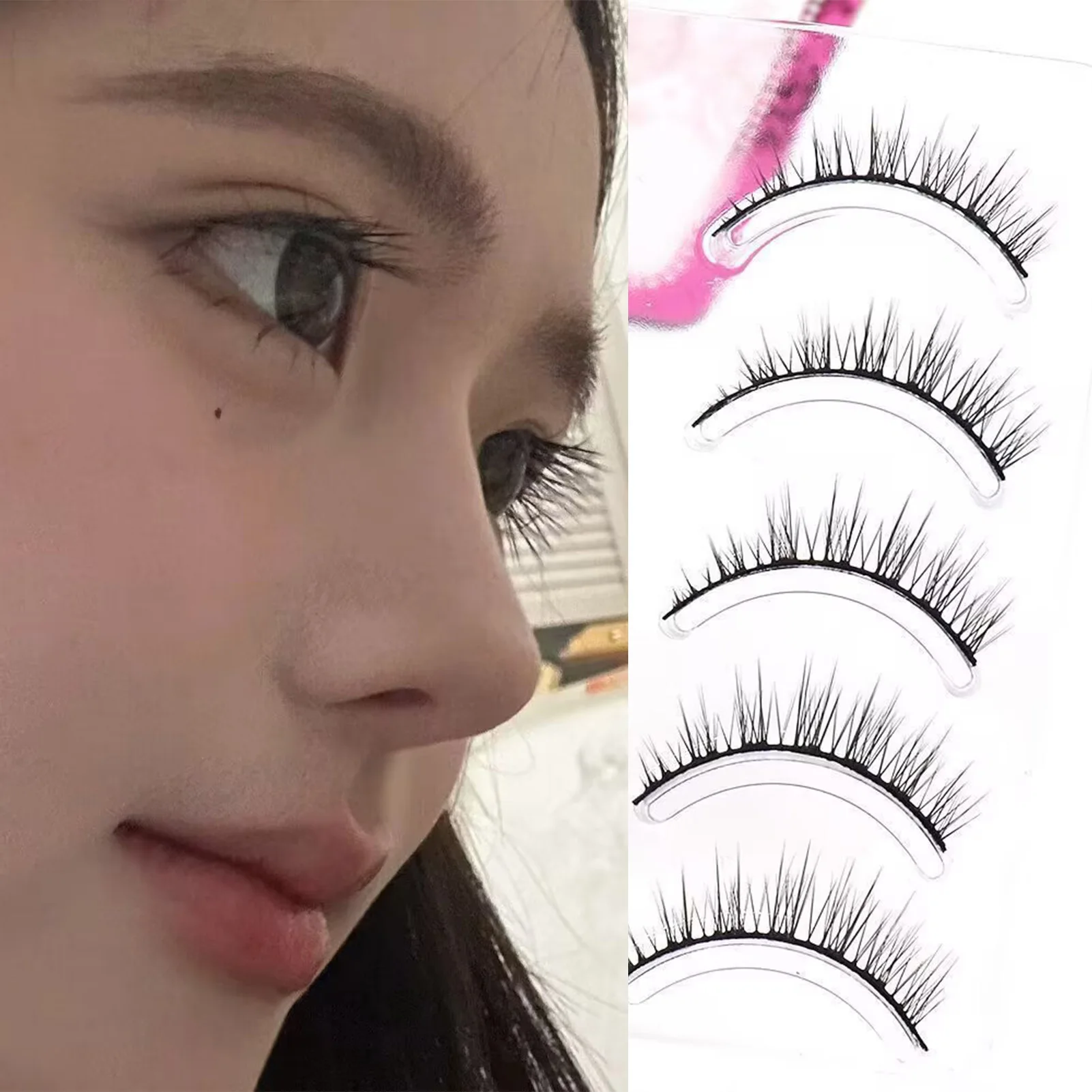 5 Pairs False Eyelashes One-Piece Hard Stem Baby Straight False Eyelashes Natural Look False Eyelashes for Stage Photography