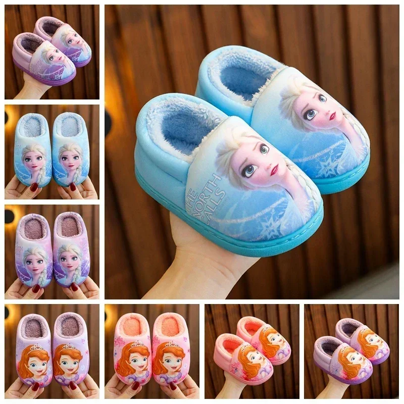 Kid Cartoon Frozen Anna Elsa Sofia Children Cotton Slippers Autumn Winter Warm Princess Baby Girl Indoor Bedroom Home Shoes Sock