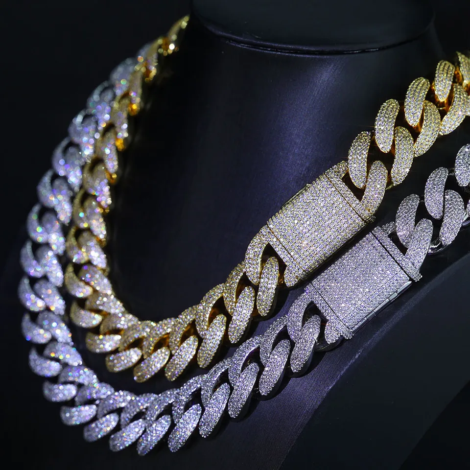 20mm Iced Out Cuban Link Chain Men's Necklace Silver Gold