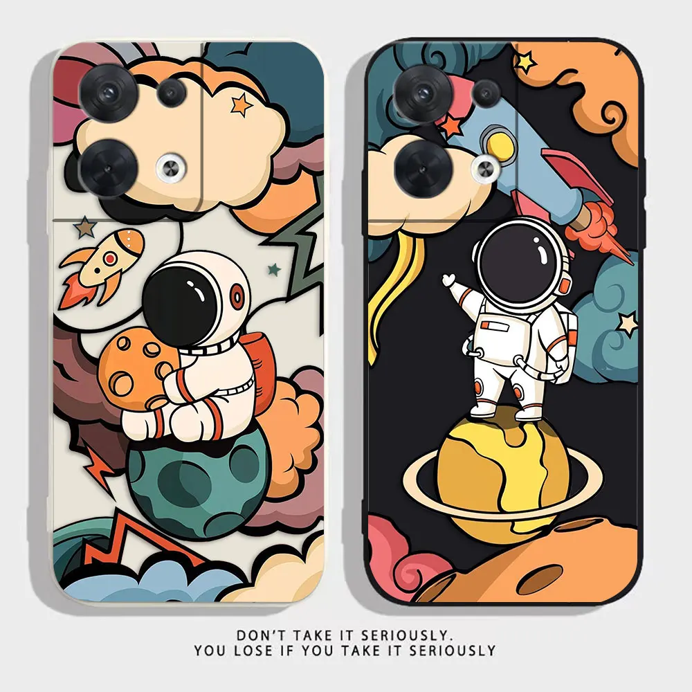 Cartoon Space Rocket Astronaut Phone Case For OPPO RENO 10 8 8T 7 6 5 4 3 4G 5G PRO PLUS Colour Liquid Silicone Case Funda Shell