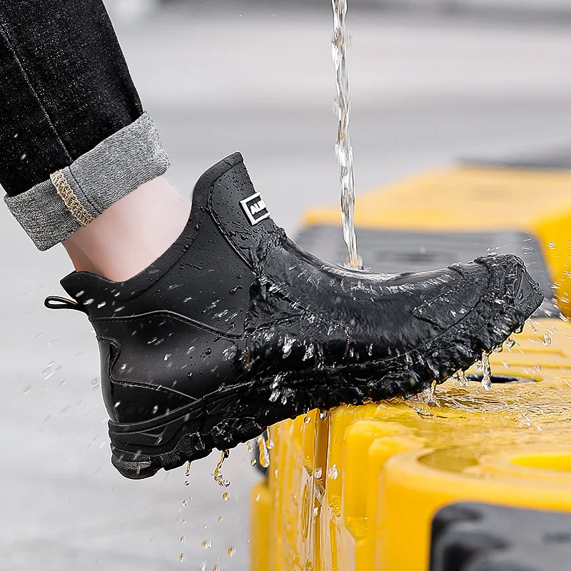 Botas de lluvia para hombre, botas de goma impermeables para exteriores, galochas de goma a la moda, botas de pesca antideslizantes para hombre, zapatos de goma, Botas Lluvia