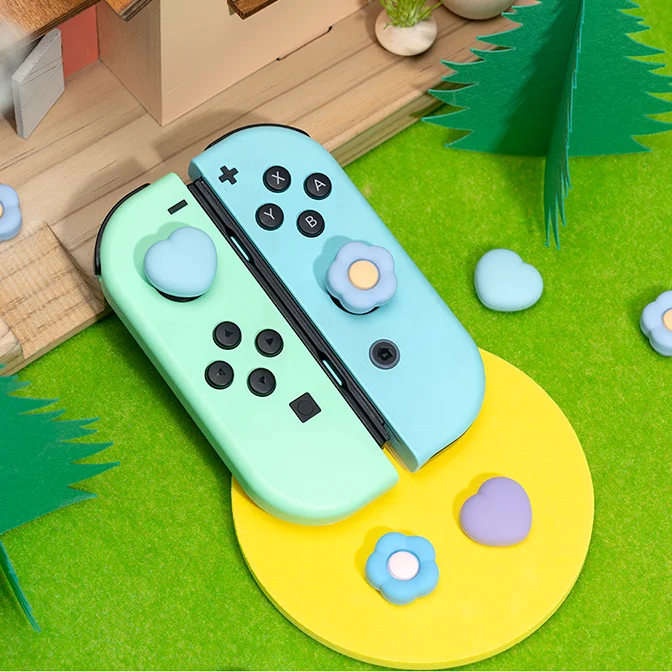 4Pcs Trái Tim Màu Tím Niềm Vui Con Nắm Ngón Tay Cái Joystick Mũ Mềm Silicone Bao Gồm Button Cho Nintendo Chuyển Đổi Màn Hình Oled Chuyển Đổi Lite điều Khiển