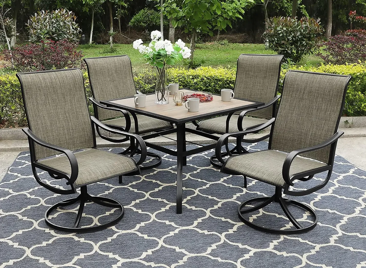 

Patio Dining Set 5 Pieces Outdoor Furniture Set, 4 Swivel Chairs Textilene 1 Square 37"x 37"