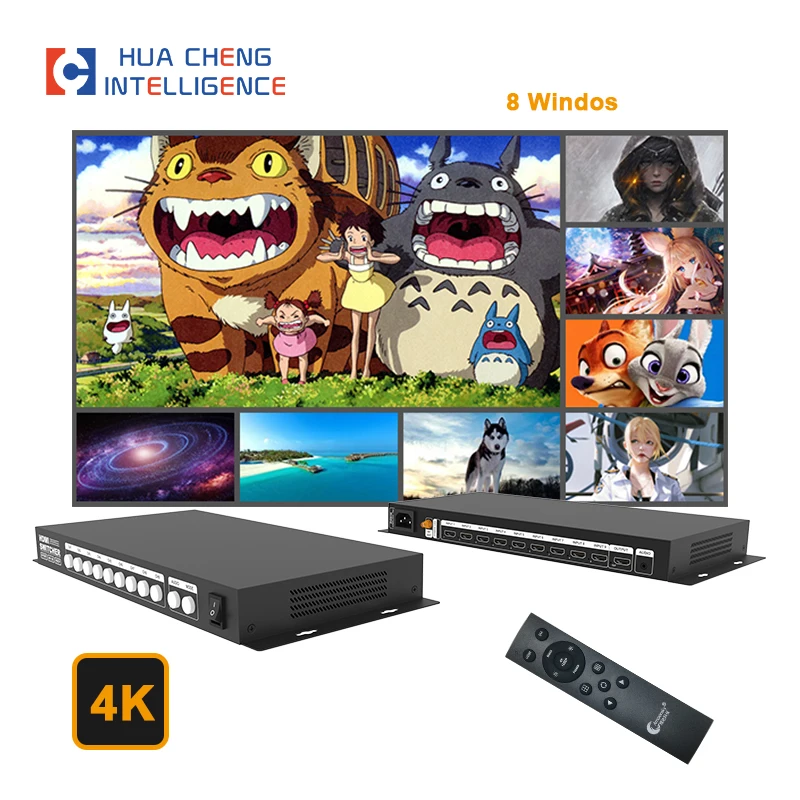 H9 4K HD 9 In 1 Out Screen Splitter LED Video Switcher High Definition Wall Display with remote control use in laptop PS3 PC