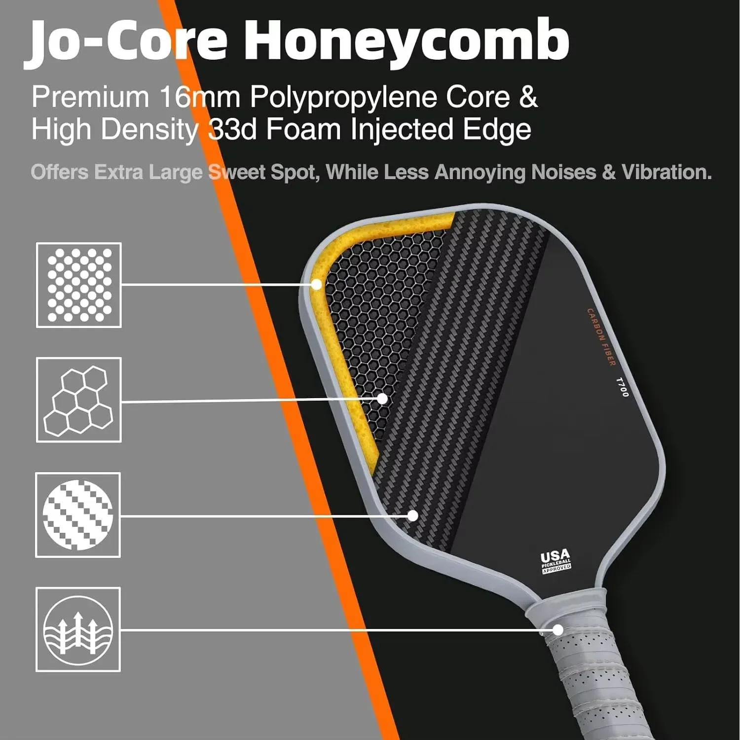T700 Pickleball Paddle Carbon Fiber Matte Surface 16mm Enhanced Sweet Spot Control Power Grip Non Slip Compatible with Usapa New - Image 6
